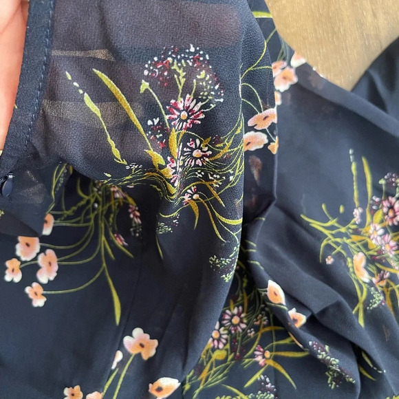 Commense Navy Blue Floral Midi Dress Wedding Guest Babydoll Sheer Women’s L - Picture 6 of 7